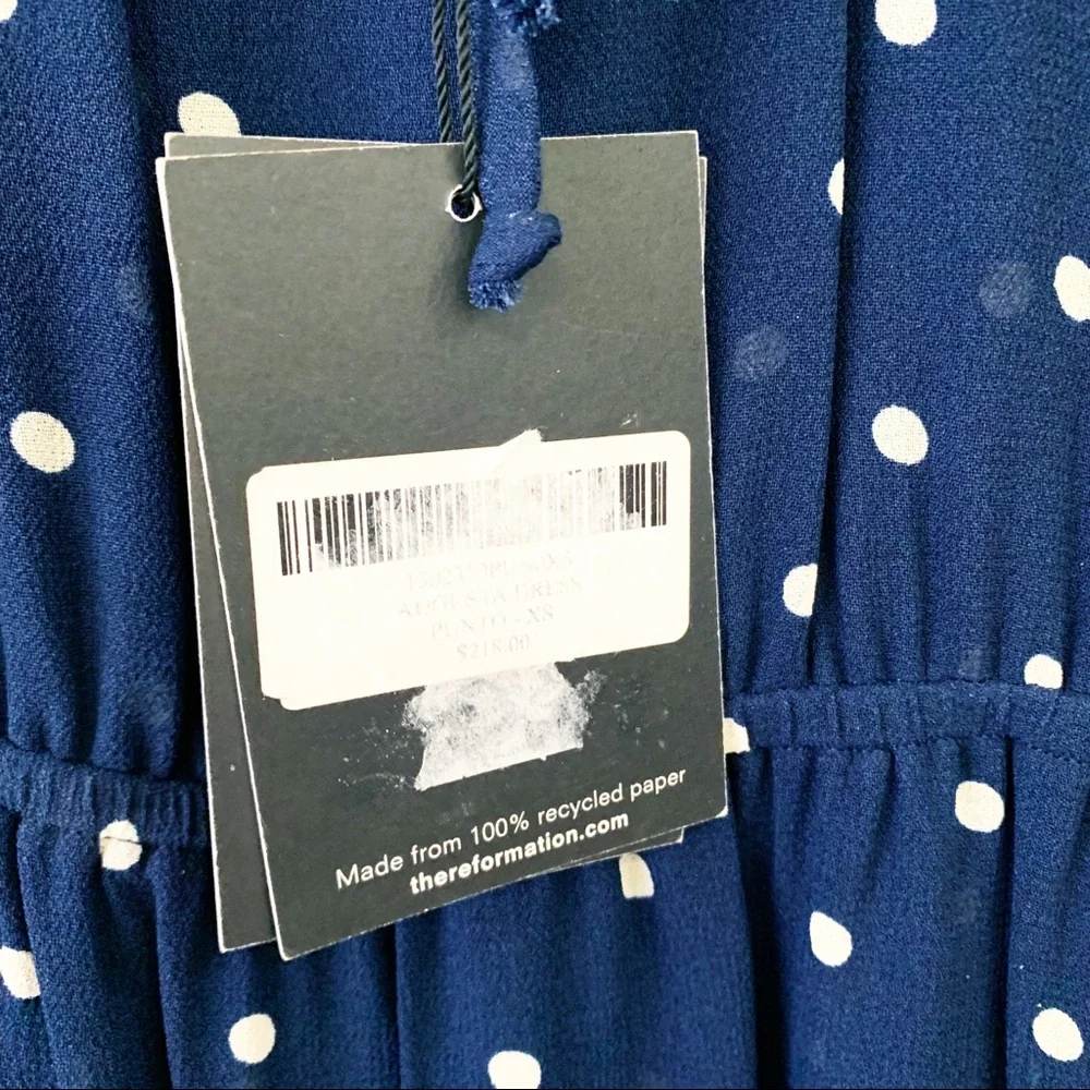 REFORMATION Augusta Dress Punto Polka Dot Navy XS - Picture 8 of 13